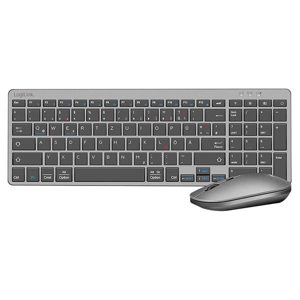 LogiLink ID0215 Tastatur Maus enthalten Heimbüro Bluetooth QWERTZ Deutsch Anthrazit, Grau