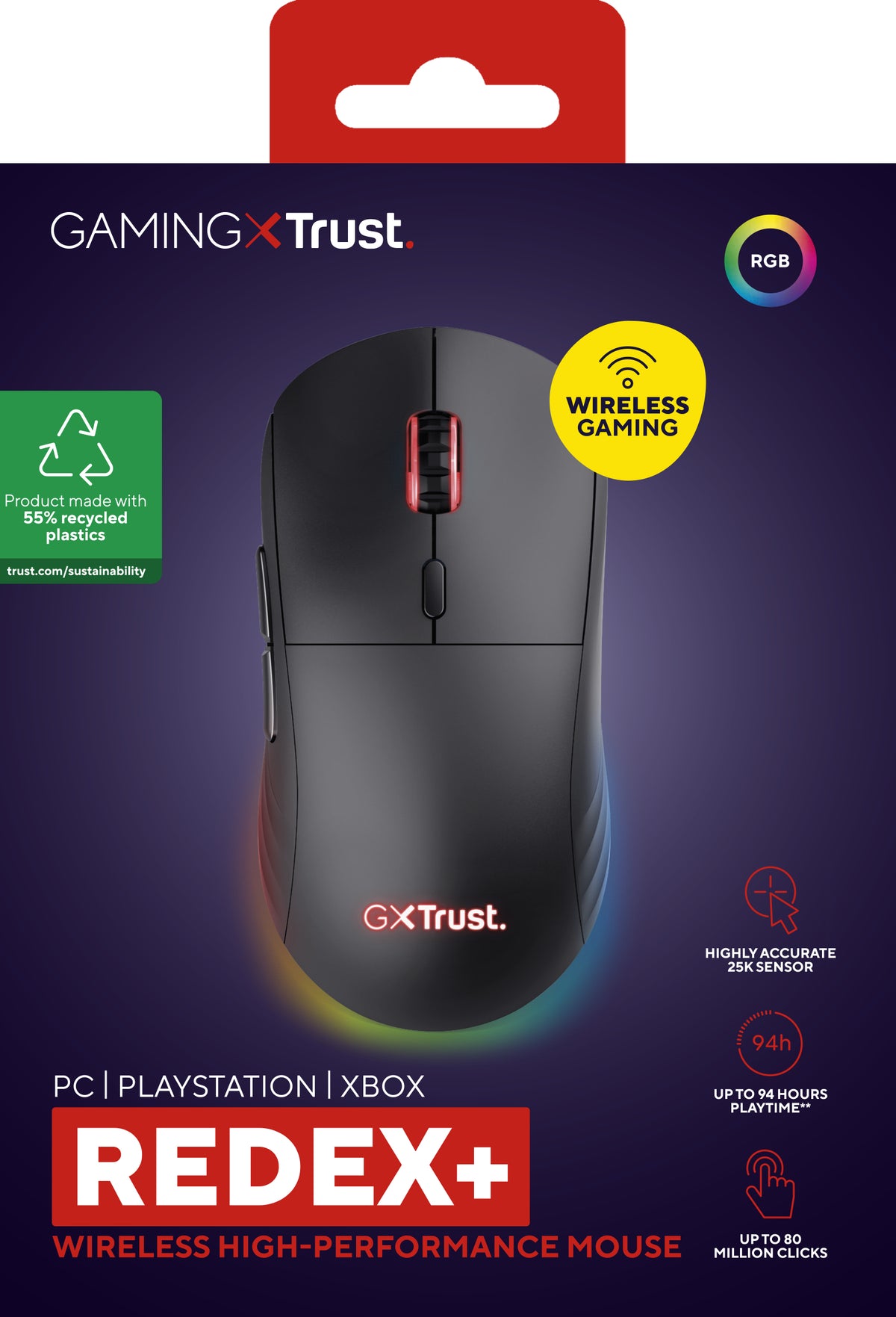 Trust GXT 927 Redex+ Maus Gaming rechts RF Wireless + USB Type-A Laser 25600 DPI