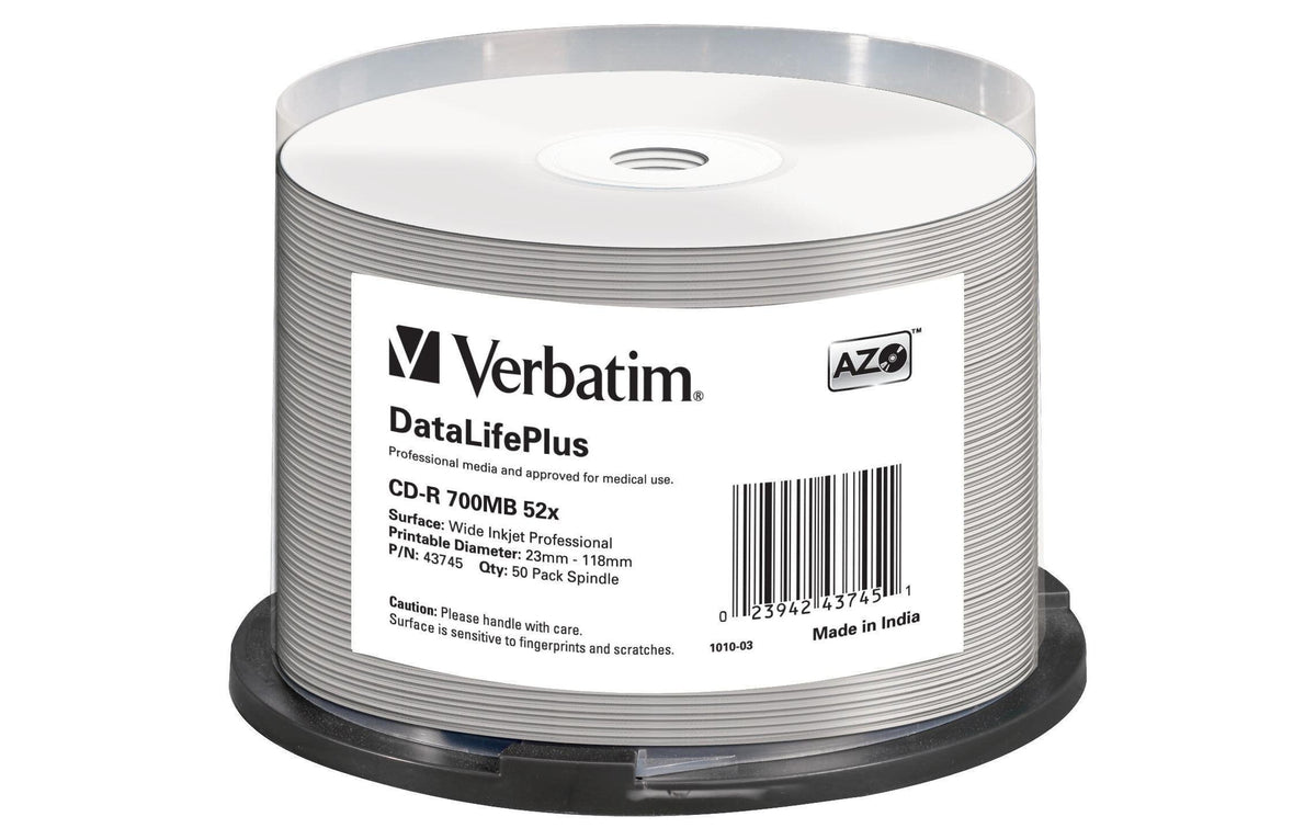 Verbatim CD-R 52x 80Min/700MB 50-Spindel bedruckbar  o.Logo