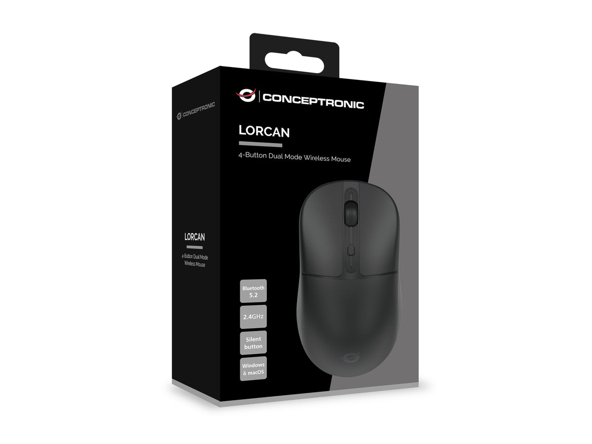 Conceptronic LORCAN04B Dual-Mode Wireless Maus mit 4 Tasten, Bluetooth 5.2, 2.4GHz