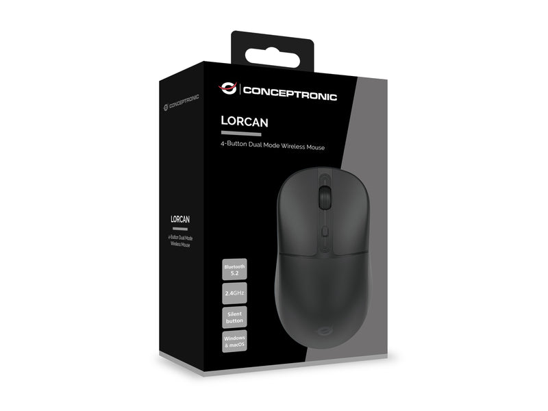 Conceptronic LORCAN04B Dual-Mode Wireless Maus mit 4 Tasten, Bluetooth 5.2, 2.4GHz