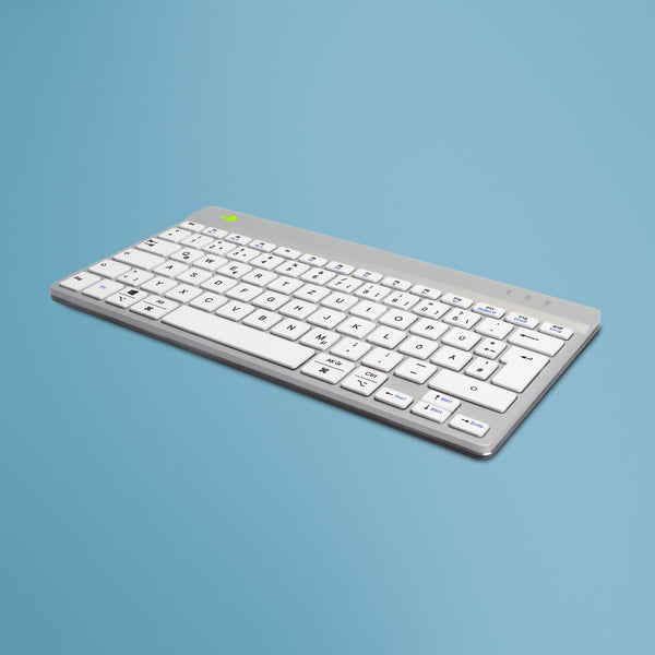 R-Go Tools Ergonomische Tastatur R-Go Compact Break, kompakte Tastatur mit Pausensoftware, QWERTZ (DE), Bluetooth, Weiß