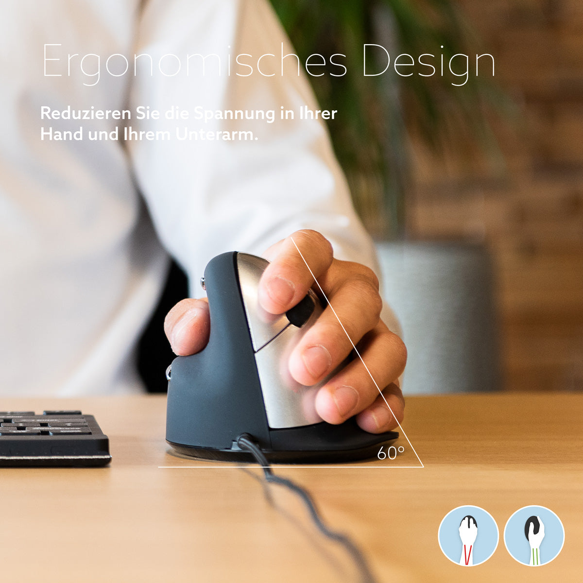 R-Go Tools Ergonomische Maus R-Go HE Break mit Pausensoftware, groß (Handlänge ≥ 185mm), für Linkshänder, verkabelt, schwarz