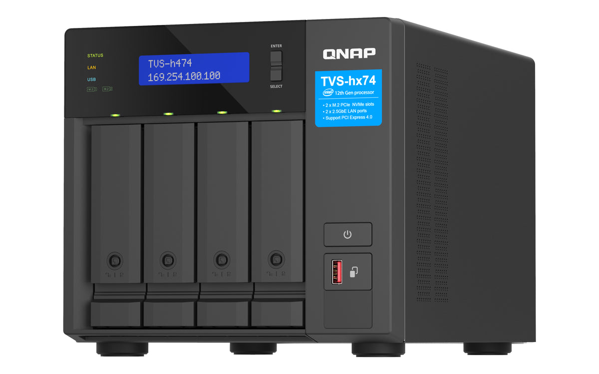 QNAP TVS-H474 NAS Tower Intel® Core™ i3 i3-12100 8 GB DDR4 0 TB QuTS hero Schwarz