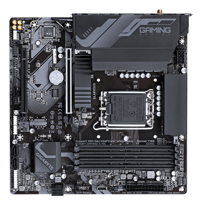 GIGABYTE B760M Gaming X AX Mainboard – Unterstützt Intel Core 14. Gen CPUs, 8+1+1 Phasen VRM, bis zu 7600 MHz DDR5, 2xPCIe 4.0 M.2, Wi-Fi 6E, 2.5GbE LAN, USB 3.2 Gen 2