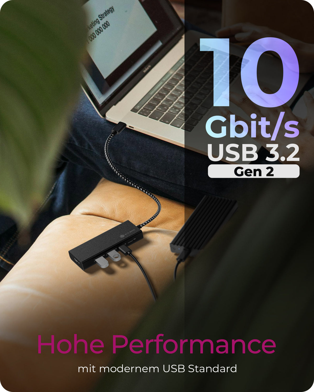 ICY BOX IB-HUB1436-CPD, USB 3.2 Gen 2 Hub, 1x Type-C® zu 2x Type-C® und 2x Type-A USB Anschlüssen 10 Gbit/S und Power Delivery bis zu 100 W, schwarz