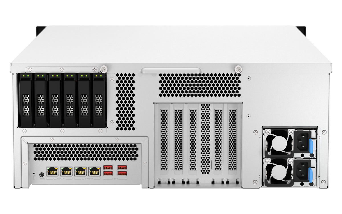 QNAP TS-H3087XU-RP NAS Rack (4U) Intel Xeon E E-2378 64 GB DDR4 0 TB QuTS hero Schwarz, Weiß