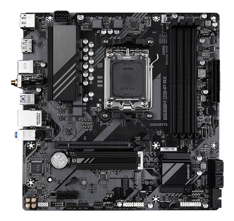 GIGABYTE B650M D3HP AX Mainboard - AMD Ryzen 9000er-Serie, 5+2+2 Phasen VRM, bis zu 8000 MHz DDR5 (OC), 2xPCIe 4.0 M.2, WIFI 6E, 2,5 GbE LAN, USB 3.2 Gen 1