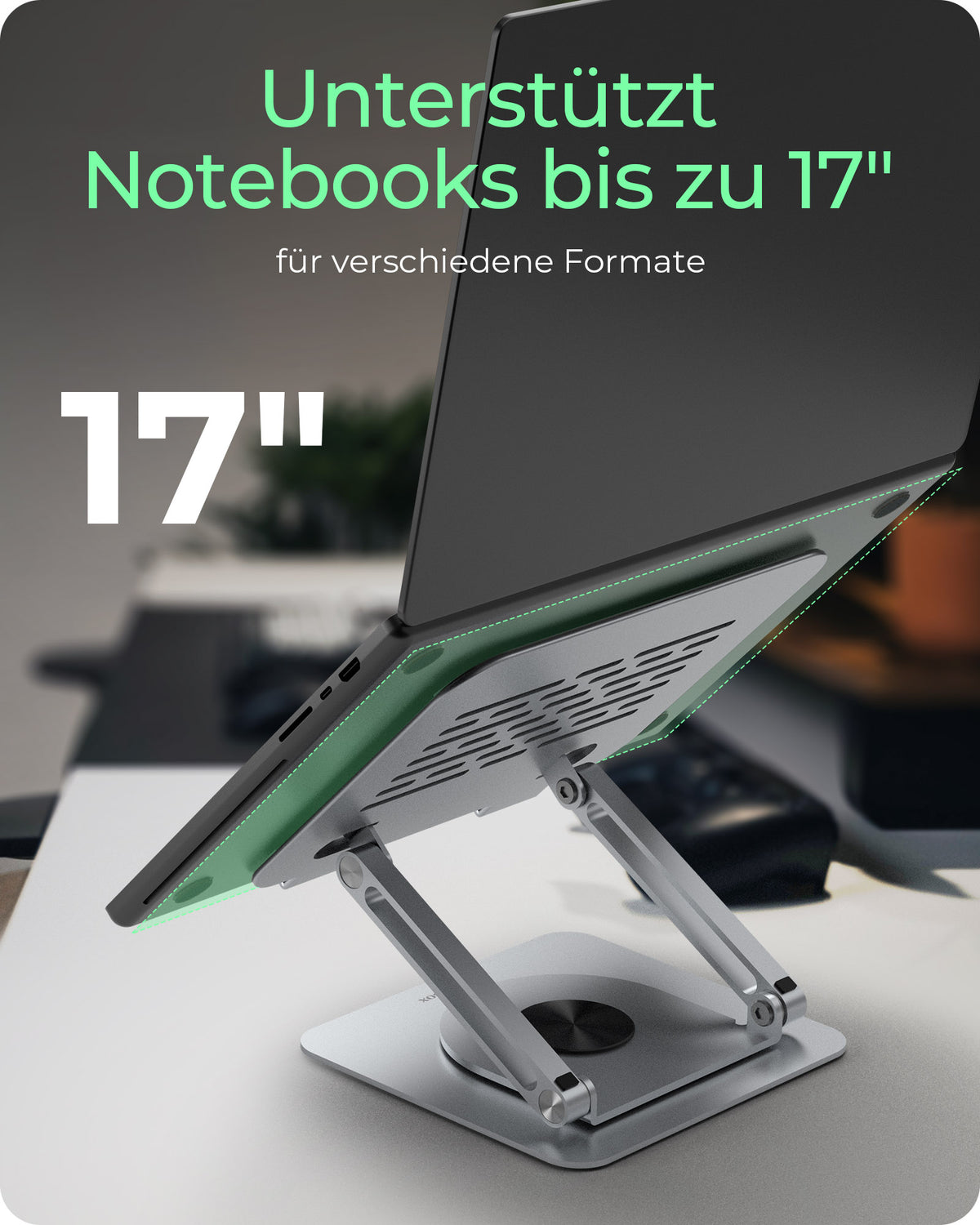 ICY BOX IB-NH300-R, Notebookhalter, rotierend, höhenverstellbar, Aluminium, für Notebooks bis 17" (43 cm)