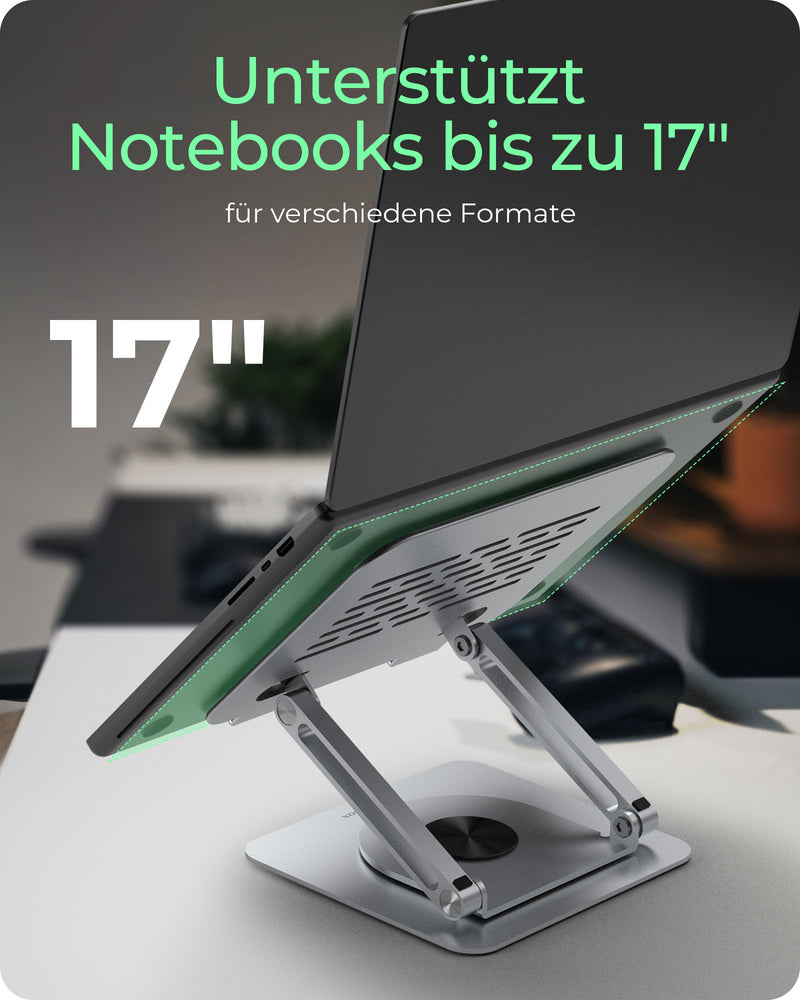 ICY BOX IB-NH300-R, Notebookhalter, rotierend, höhenverstellbar, Aluminium, für Notebooks bis 17" (43 cm)