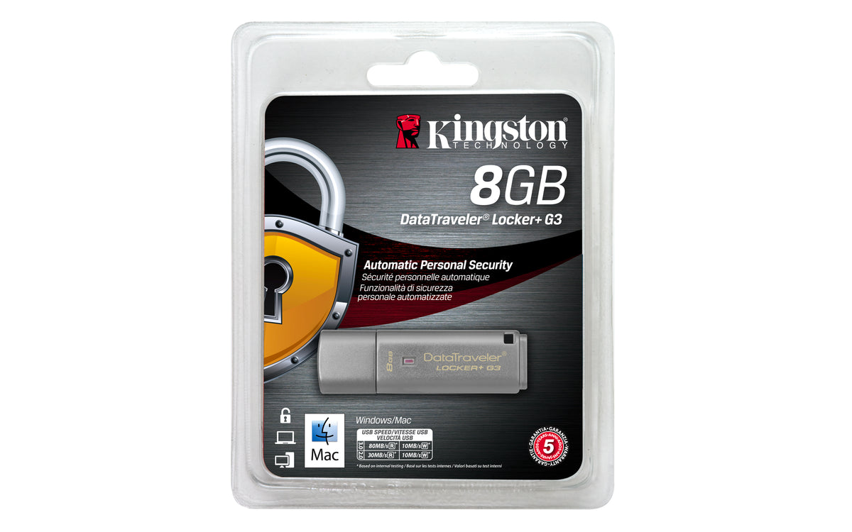 Kingston Technology DataTraveler Locker+ G3 8GB USB-Stick USB Typ-A 3.2 Gen 1 (3.1 Gen 1) Silber
