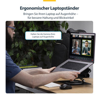 StarTech.com Ergonomischer Höhenverstellbarer Laptopständer, Dreh-Neigbarer Computerständer, Tragbare Laptophalterung-Notebookständer, bis 5kg, Aluminium Konstruktion