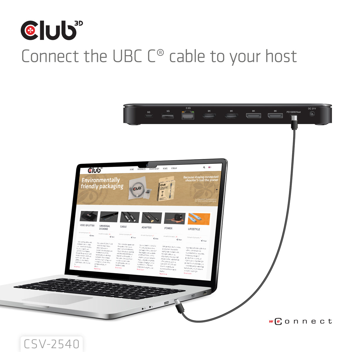 CLUB3D CSV-2540 laptop-dockingstation & portreplikator Andocken USB 3.2 Gen 1 (3.1 Gen 1) Type-C Schwarz