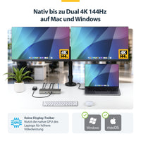 StarTech.com USB4 Dockingstation, treiberloser Dual 4K 144Hz für Mac und Windows, Universelles USB-C Dock mit DisplayPort, 100W PD und 2,5GbE