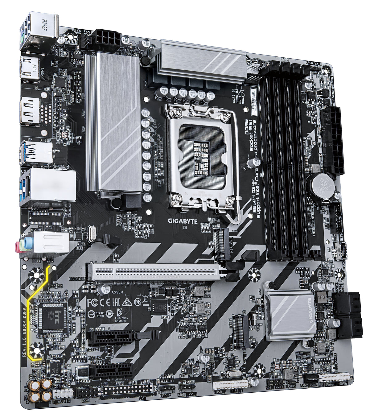 GIGABYTE B860M D3HP Mainboard - Intel Core Ultra CPUs, 4+1+2+1 Phasen VRM, bis zu 9066MHz DDR5, 2xPCIe 4.0 M.2, GbE LAN, USB 3.2 Gen 1