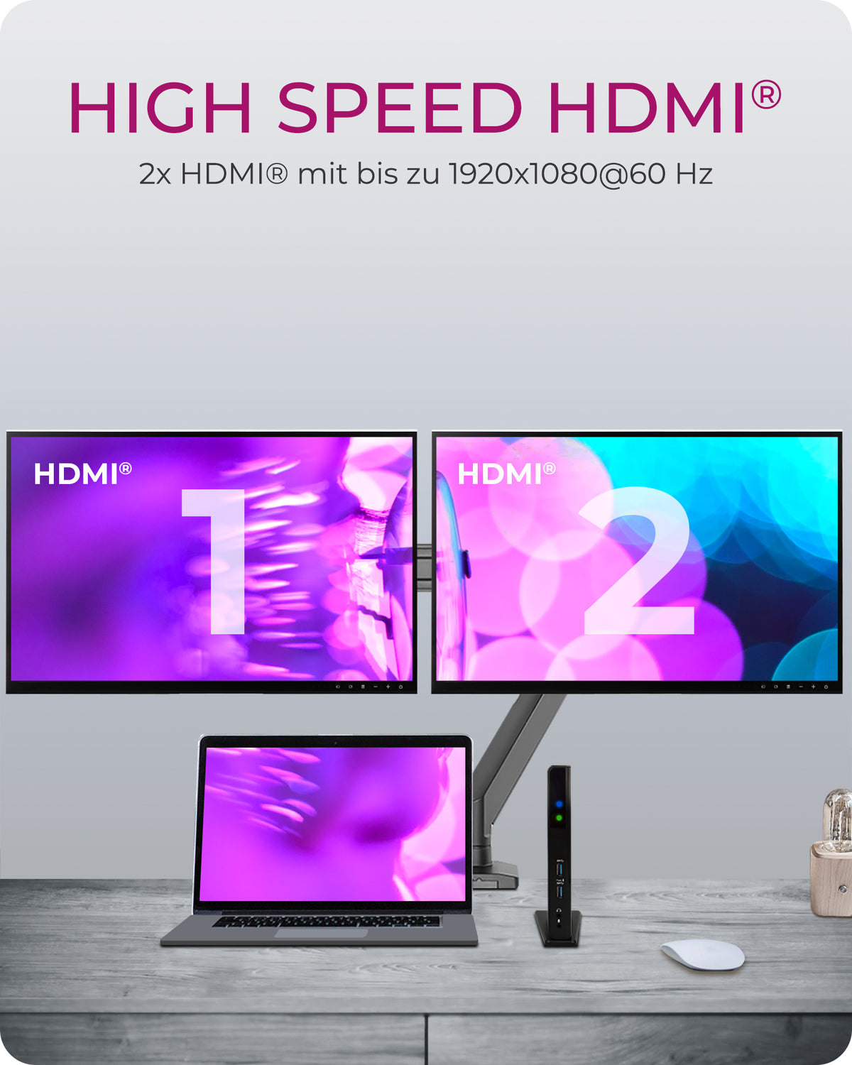 ICY BOX IB-DK2251AC, DisplayLink® USB 3.2 Gen 1 Notebook DockingStation, 2x HDMI® bis zu 2K@60 Hz