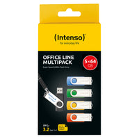 Intenso 5 x USB-Stick Office Line, 64 GB, USB-A, 3.2 Gen 1x1, bunt