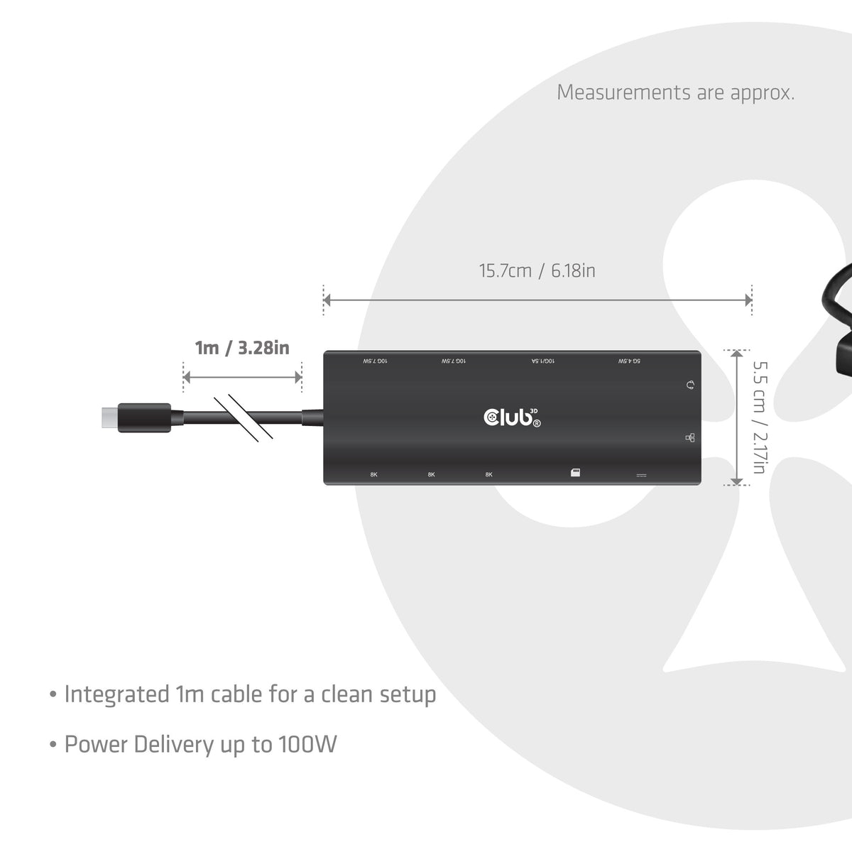 CLUB3D 12-in-1 USB-C® auf Triple HDMI™ Hub DP2.1 PD3.0 100W 1m