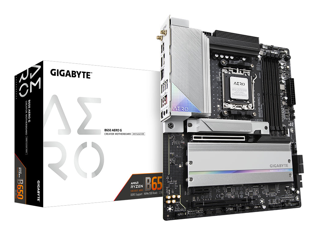 GIGABYTE B650 AERO G Mainboard - Unterstützt AMD Ryzen 9000er-Serie CPUs, bis zu 8000 MHz DDR5 (OC), 1xPCIe 5.0 + 2xPCIe 4.0 M.2, 2,5 GbE LAN, WIFI 6E, USB 3.2 Gen 2