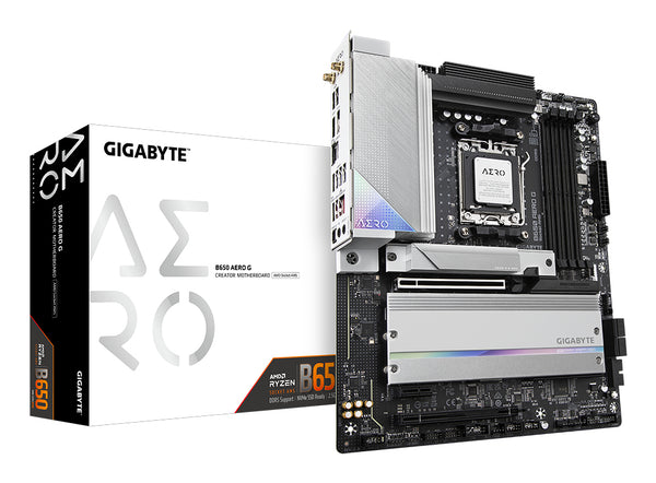 GIGABYTE B650 AERO G Mainboard - Unterstützt AMD Ryzen 9000er-Serie CPUs, bis zu 8000 MHz DDR5 (OC), 1xPCIe 5.0 + 2xPCIe 4.0 M.2, 2,5 GbE LAN, WIFI 6E, USB 3.2 Gen 2