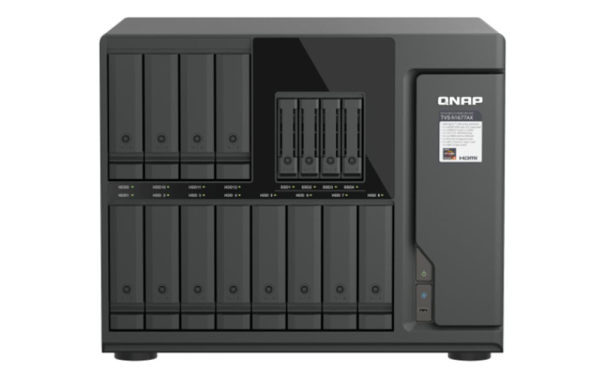 QNAP TVS-H1677AX-R5-16G NAS & Speicherserver Tower AMD Ryzen™ 5 16 GB DDR5 0 TB QuTS hero Schwarz