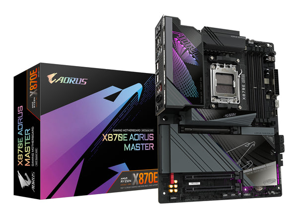 GIGABYTE X870E AORUS MASTER Mainboard - Unterstützt AMD Ryzen 9000 CPUs, 16+2+2 Phasen digitales VRM, bis zu 8600MHz DDR5 (OC), 3xPCIe 5.0 + 1xPCIe 4.0, Wi-Fi 7, 5GbE LAN, USB 4