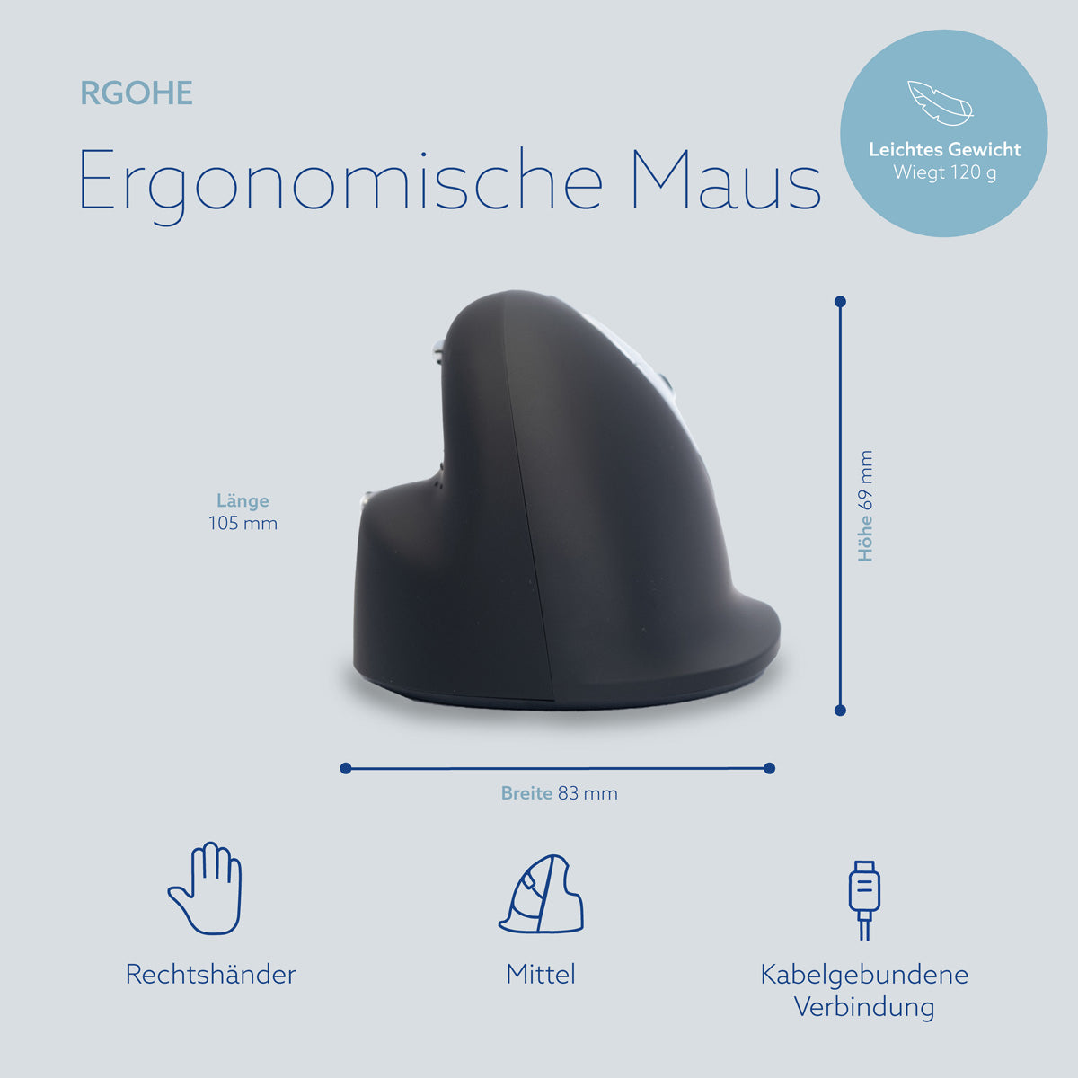 R-Go Tools Ergonomische Maus R-Go HE Break mit Pausensoftware, medium (Handlänge 165-185mm), Rechtshänder, verkabelt, schwarz