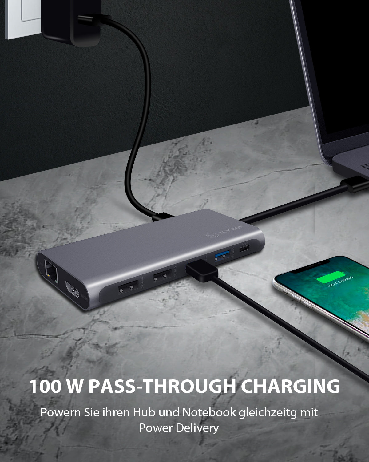 ICY BOX IB-DK4050-CPD, 12 in 1 USB Type-C® Notebook DockingStationk 2x HDMI 4K60Hz, 1x DP 4k60Hz