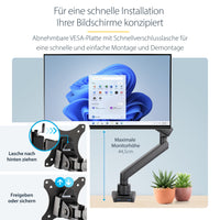 StarTech.com Tisch Monitorarm mit 2x USB 3.0 Ports, Vollbewegliche Monitorhalterung mit Federarm für VESA Monitore bis zu 34 Zoll (8kg), C-Klemme/Durchführung