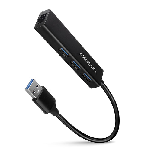 Axagon HMA-GL3A Multiport-Hub USB 3.0 Typ A Gbit-LAN 3x USB-A microSD Kabelgebunden USB 3.2 Gen 1 (3.1 Gen 1) Type-A Schwarz