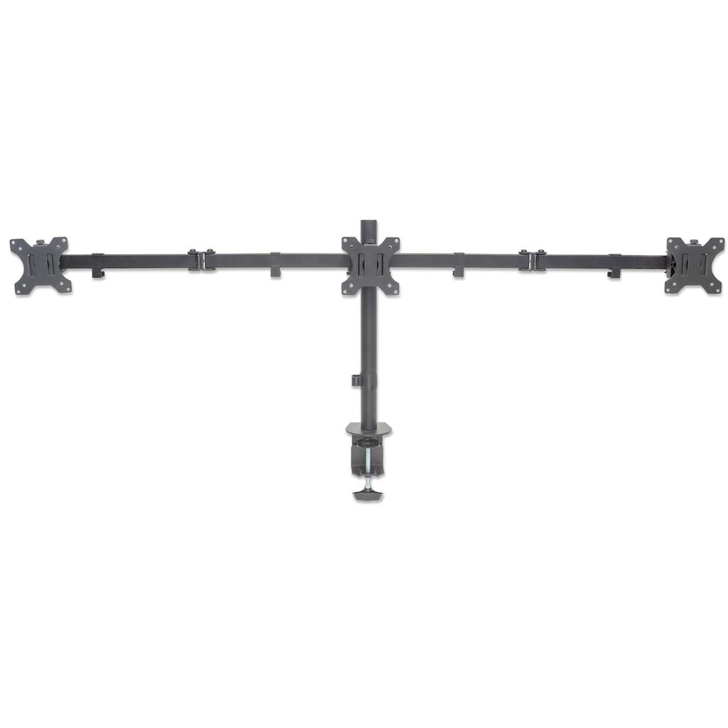 Manhattan Tischhalterung mit Monitorarm für drei Displays, Geeignet für drei Displays von 13" bis 27", einer zentral montiert, zwei auf den Monitorarmen, zweifach schwenkbar