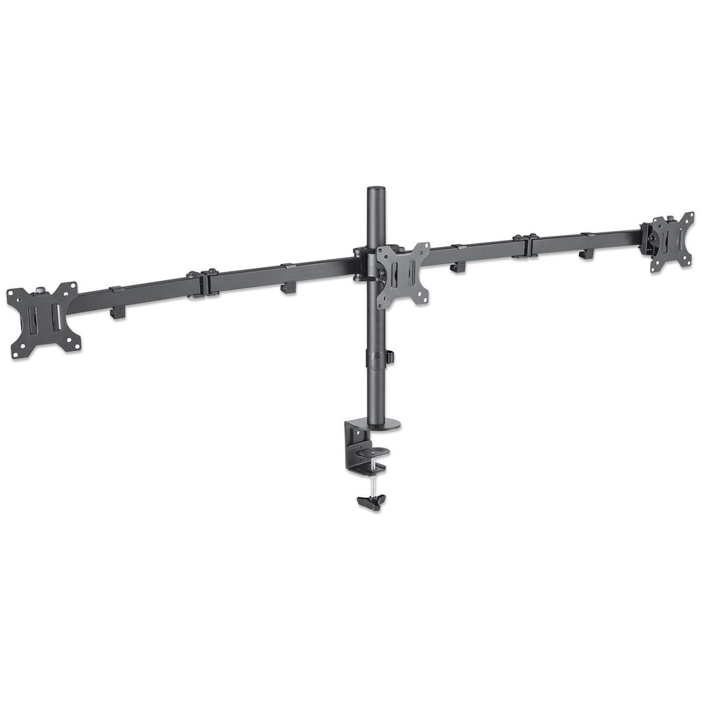 Manhattan Tischhalterung mit Monitorarm für drei Displays, Geeignet für drei Displays von 13" bis 27", einer zentral montiert, zwei auf den Monitorarmen, zweifach schwenkbar