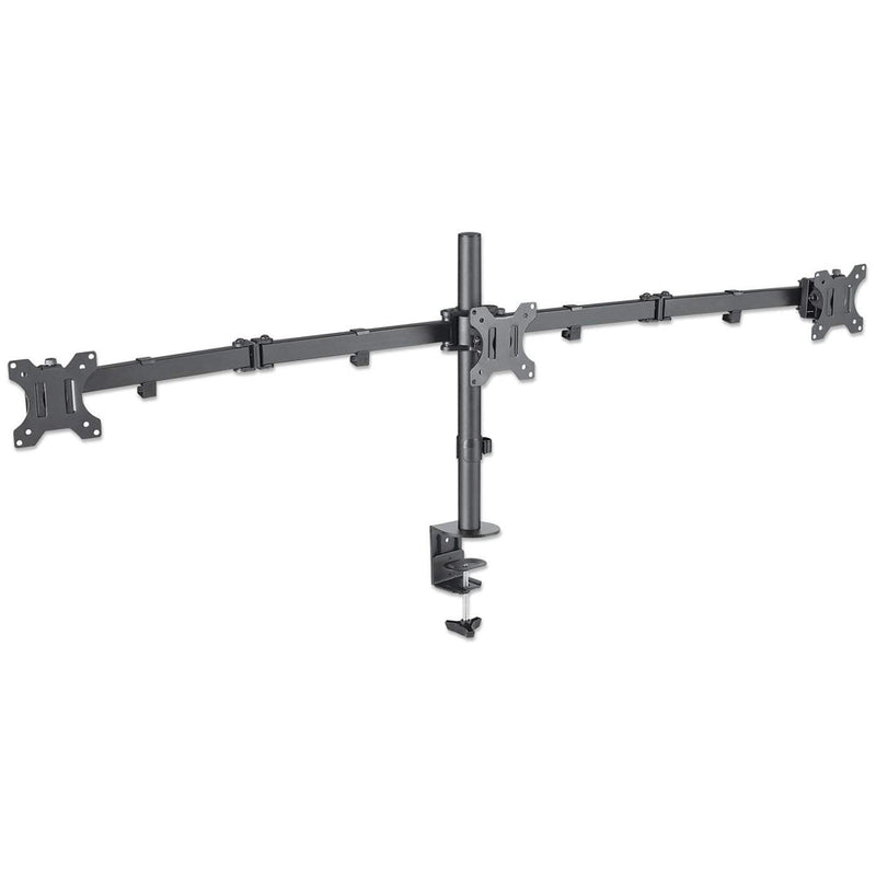 Manhattan Tischhalterung mit Monitorarm für drei Displays, Geeignet für drei Displays von 13" bis 27", einer zentral montiert, zwei auf den Monitorarmen, zweifach schwenkbar