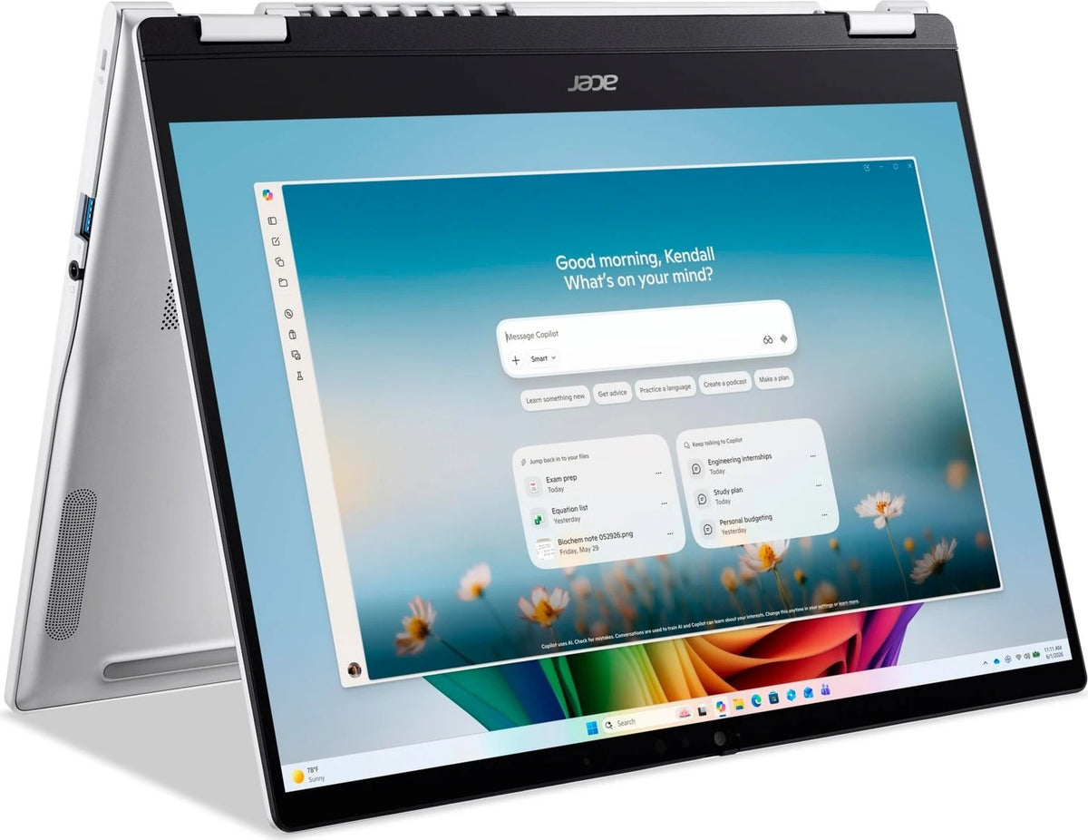 Acer Swift 14 AI SFSP14-I51T-79CL Copilot+ PC Intel® N 355 Hybrid (2-in-1) 35,6 cm (14") Touchscreen WUXGA 16 GB DDR5-SDRAM 512 GB SSD Wi-Fi 7 (802.11be) ChromeOS Silber QWERTZ Deutsch