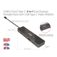 CLUB3D 6-in-1 USB3.2 Gen2 Typ-C Dual Displays Portable Dock mit USB Typ-C Video 4K60Hz