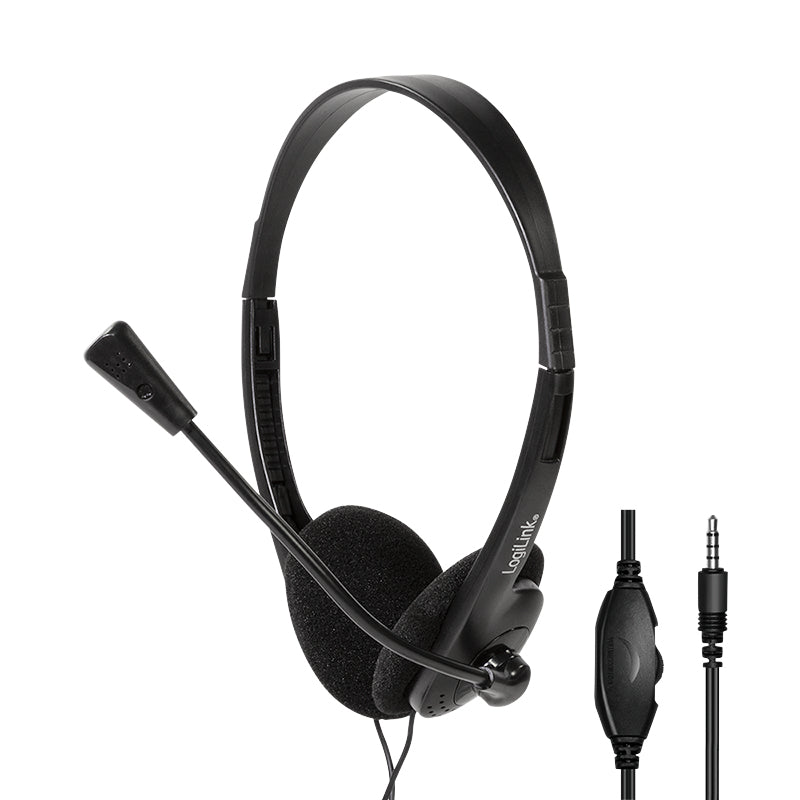 LogiLink Stereo-Headset, 1x 3,5-mm-Klinkenstecker, Bügelmikrofon, Eco-Box