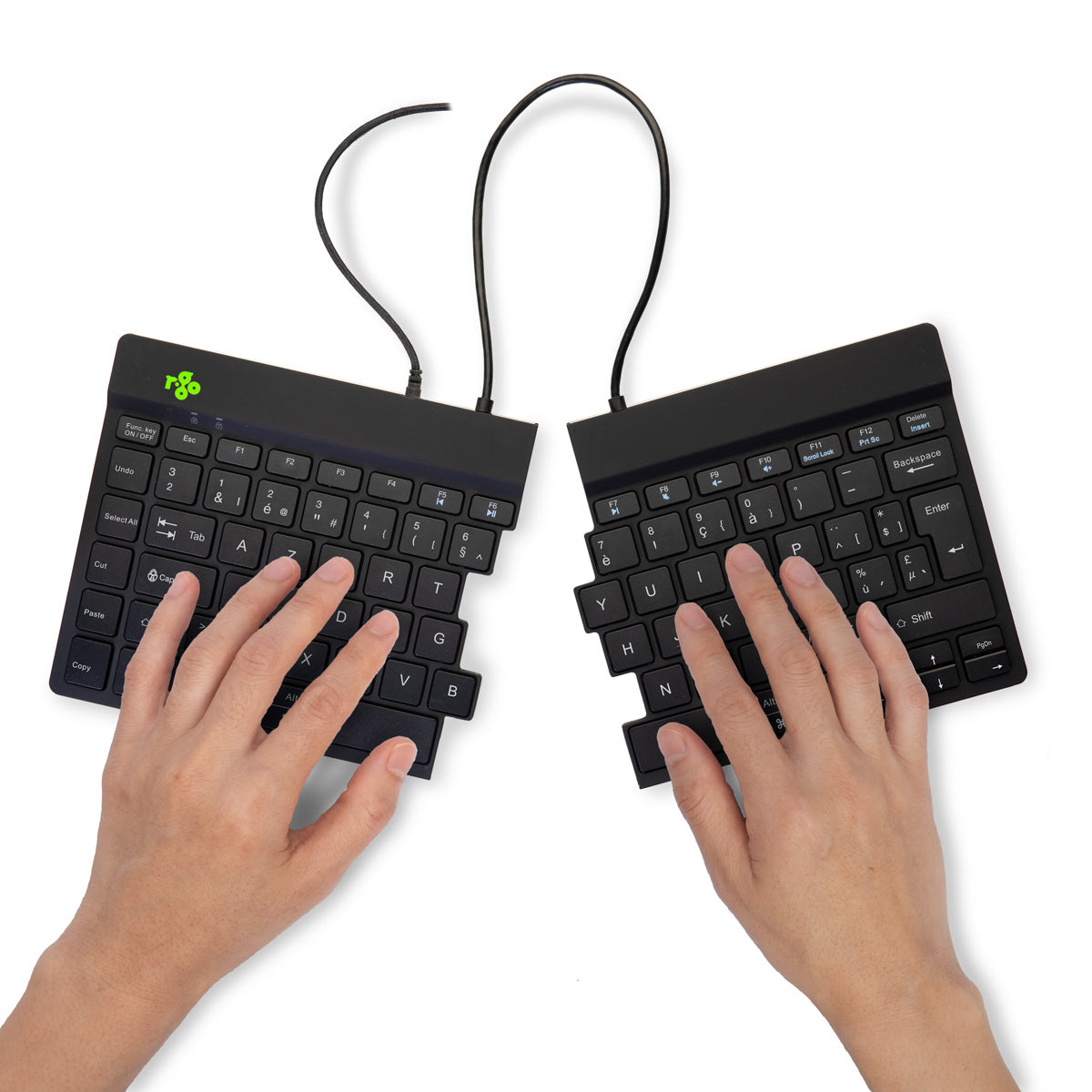 R-Go Tools Ergonomische Tastatur R-Go Split Break v2 mit Pausensoftware, geteilte Tastatur, AZERTY (BE), Kabelgebunden, Schwarz