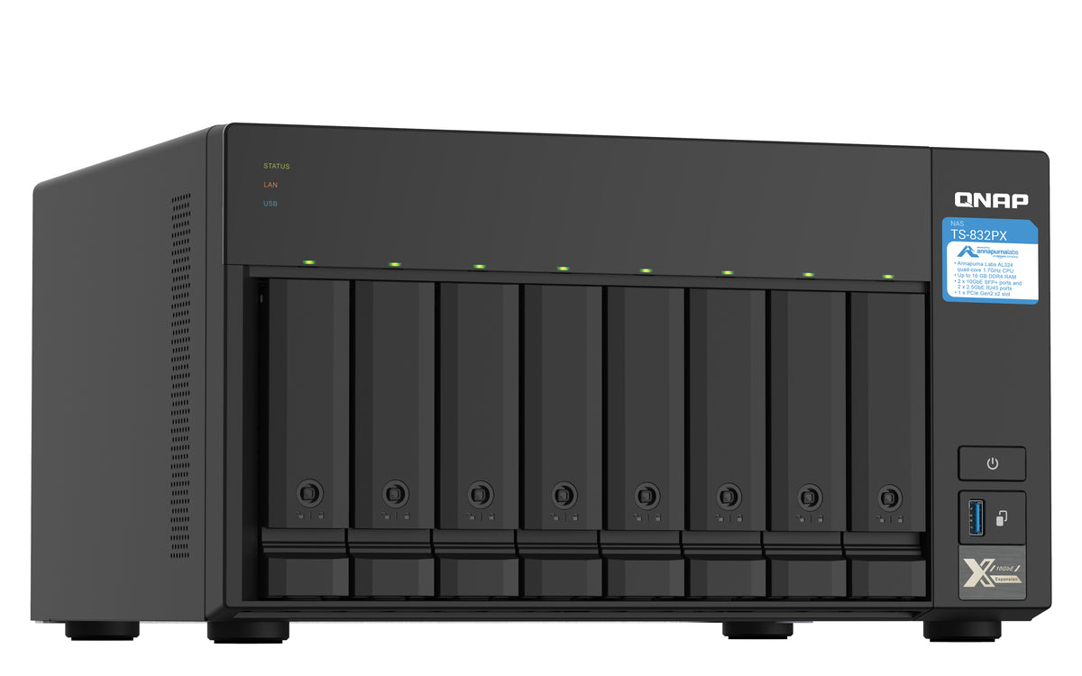 QNAP TS-832PX NAS Tower Annapurna Labs AL324 4 GB DDR4 0 TB QNAP Turbo System Aluminium, Schwarz