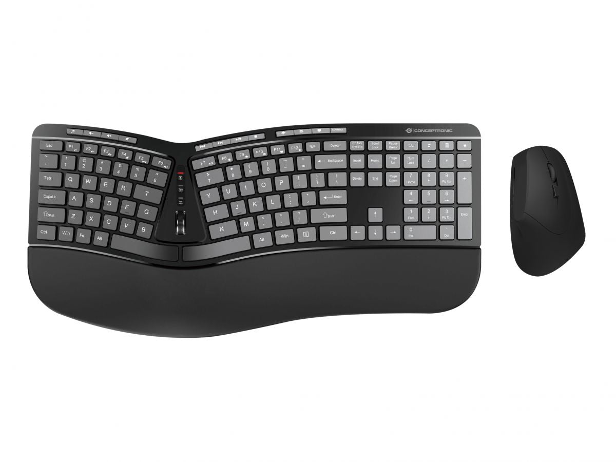 Conceptronic ERGO Kabelloses Set aus ergonomischer Tastatur und vertikaler Maus, englisch