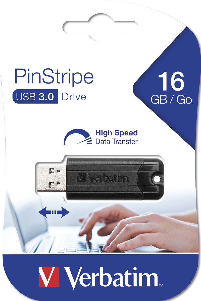 Verbatim PinStripe 3.0 - USB 3.0-Stick 16 GB  - Schwarz