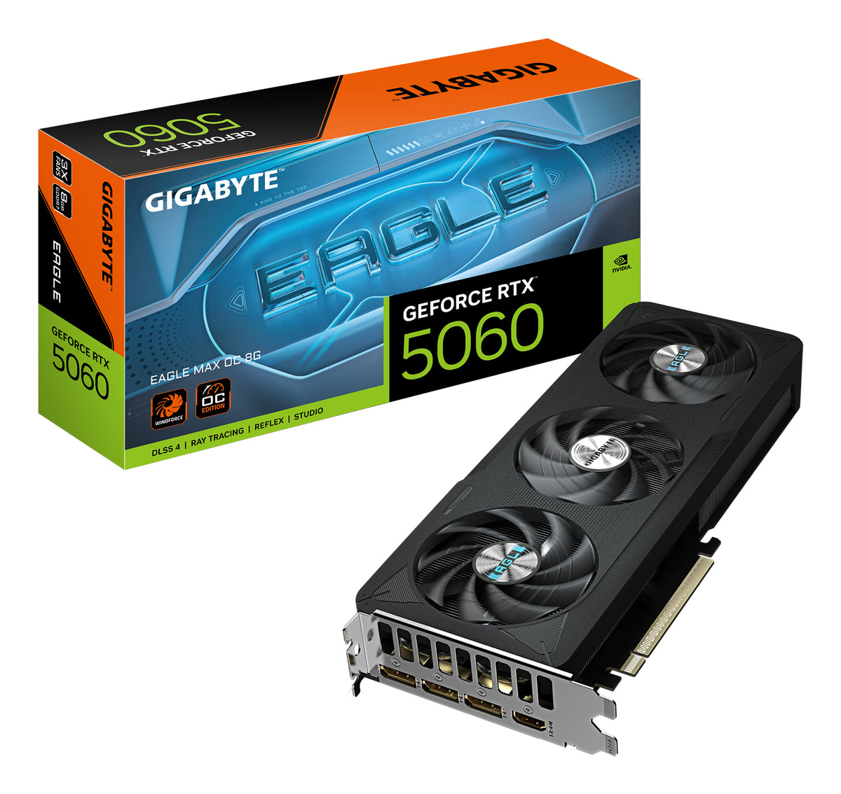 GIGABYTE GeForce RTX 5060 EAGLE MAX OC 8G Grafikkarte – 8 GB GDDR7, 128 Bit, PCI-E 5.0, 2550 MHz Kerntakt, 3 x DisplayPort, 1 x HDMI, NVIDIA DLSS 4, GV-N5060EAGLEMAX OC-8GD 1.0