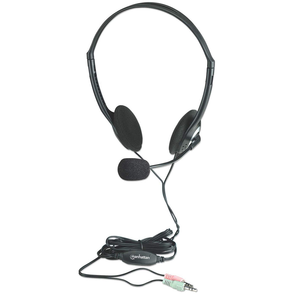 Casque stéréo Manhattan, design léger, microphone intégré, contrôle du volume intégré au câble