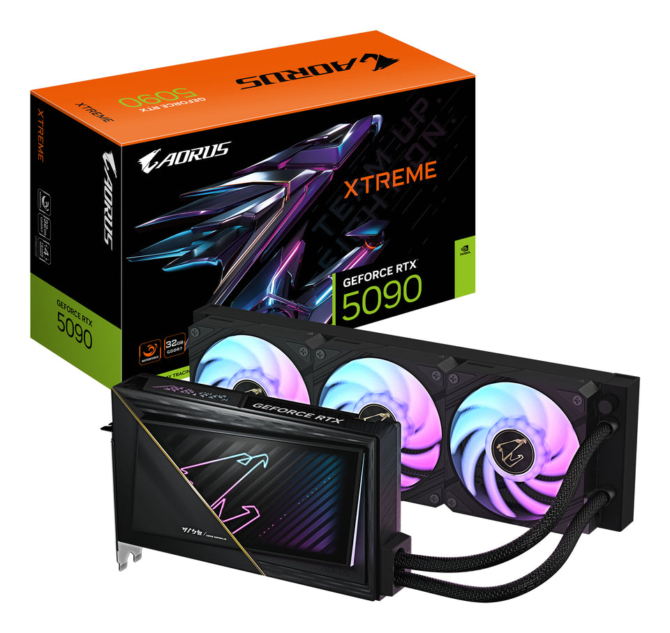Carte graphique GIGABYTE AORUS GeForce RTX 5090 XTREME WATERFORCE 32G - 32 Go GDDR7, 512 bits, PCI-E 5.0, fréquence de base 2655 MHz, 3 x DP 2.1a, 1 x HDMI 2.1b, NVIDIA DLSS 4, GV-N5090AORUSX W-32GD