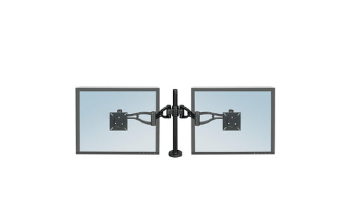 Fellowes Vista Doppel Monitorarm Bildschirm-Halterungen – bis zu 66 cm (26 Zoll), VESA-Standards 75x75 mm bis 100x100 mm, Neigungswinkel -37° bis +37°, 8041701