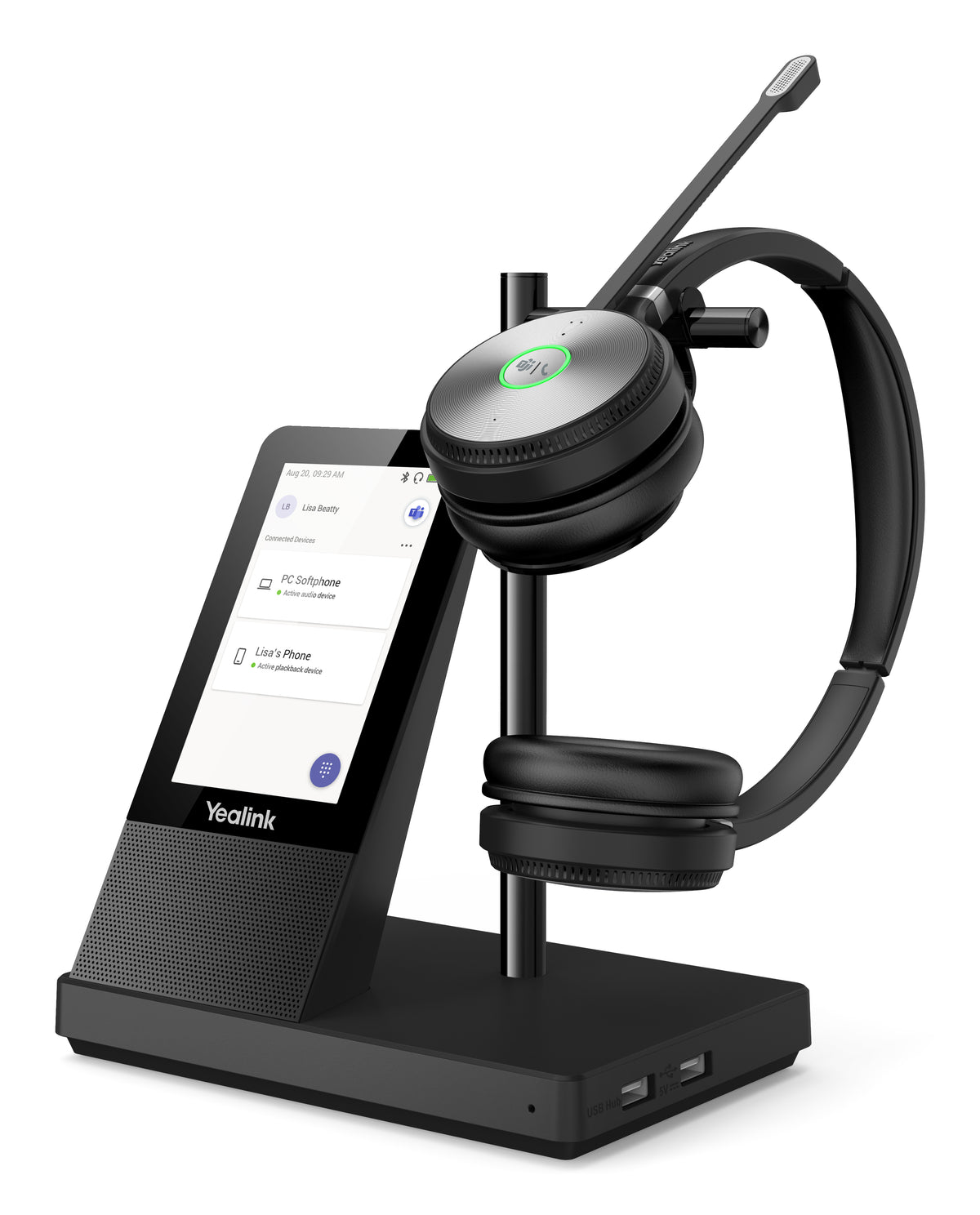 Yealink WH66 Dual Teams Persönliches Audio-Konferenzsystem Kabellos Kopfband Büro/Callcenter USB Typ-A Bluetooth Ladestation Schwarz