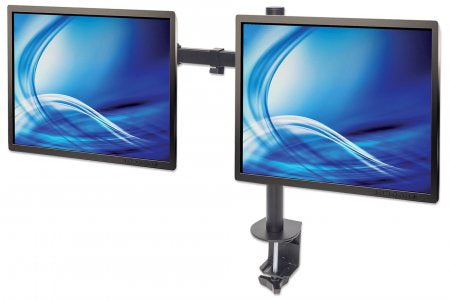 Manhattan Tischhalterung mit Monitorarm für zwei Displays, Für zwei Displays von 13" bis 32" und bis zu 8 kg, zweifach schwenkbar, schwarz