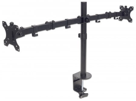 Manhattan Tischhalterung mit Monitorarm für zwei Displays, Für zwei Displays von 13" bis 32" und bis zu 8 kg, zweifach schwenkbar, schwarz
