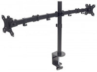 Manhattan Tischhalterung mit Monitorarm für zwei Displays, Für zwei Displays von 13" bis 32" und bis zu 8 kg, zweifach schwenkbar, schwarz