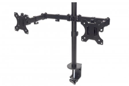 Manhattan Tischhalterung mit Monitorarm für zwei Displays, Für zwei Displays von 13" bis 32" und bis zu 8 kg, zweifach schwenkbar, schwarz