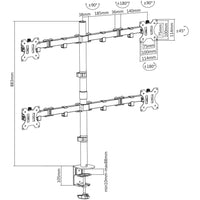 Manhattan Tischhalterung mit Monitorarm für vier Displays, Für vier Displays von 13" bis 32" und bis zu 8 kg, zweifach schwenkbar, schwarz